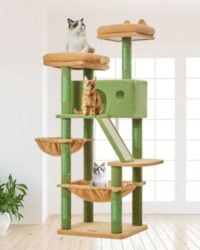 Vista 61 de Taoqimiao Árbol para gatos de 57.5 pulgadas, torre para gatos de interior para adultos, condominio extragrande para gatos, 8 postes rascadores
