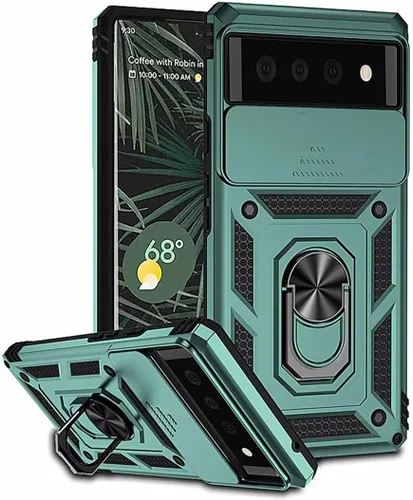 Vista 15 de Funda para Google Pixel 6A, protección de grado militar para automóvil [soporte integrado] Soporte de anillo de metal de doble capa TPU resistente +