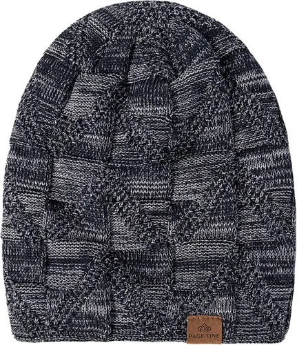 Vista 3 de PAGE ONE Gorro holgado de invierno para hombre, con forro polar cálido, gorro de cráneo holgado de punto trenzado