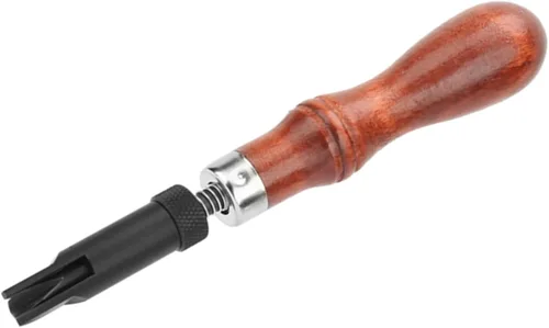 Vista 7 de TOPINCN Ranura de empuje tipo V, mango de madera ajustable, herramienta de ranurado de cuero para manualidades de cuero, borde de ranura