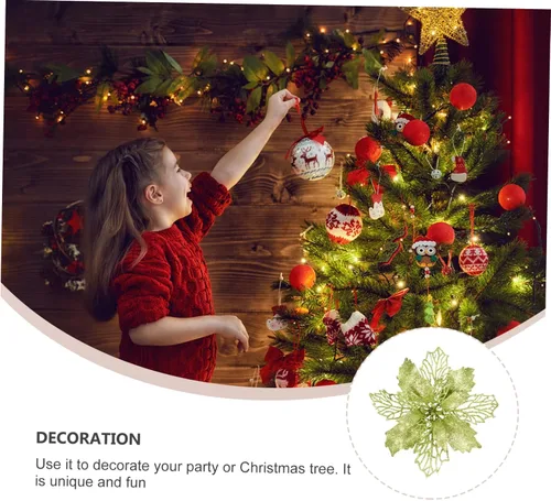 Vista 2 de ARTIBETTER 3 juegos de 12 piezas de flores huecas de Navidad para exteriores, guirnalda de Navidad con purpurina de flores de pascua, adorno