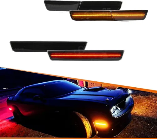 Vista 13 de ADIIL 2 luces LED laterales para Dodge Challenger Widebody 2018-22 Luces ámbar de lente transparente