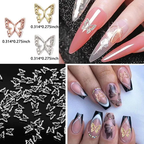 Vista 2 de YECIRALA - 90 dijes de mariposa 3D para uñas: oro, plata, oro rosa; 30 piezas cada uno; material de aleación; forma de mariposa; kit de decoración