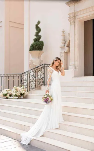 Vista 4 de Clothfun - Vestidos largos de novia para mujer, de corte sirena y con mangas, para boda en la playa