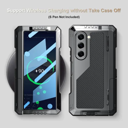 Vista 7 de Funda para Samsung Galaxy Z Fold 6 con soporte delgado para bolígrafo S (2023), parachoques de metal de alta resistencia a prueba de golpes, Negro