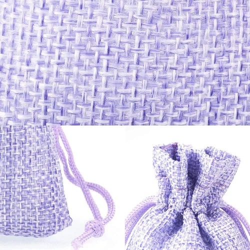 Vista 6 de Tvoip Paquete de 30 bolsas de arpillera con cordón, bolsas de regalo para bodas, fiestas y manualidades (morado claro, 4 x 5.5 pulgadas)