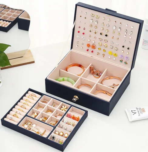 Vista 4 de QBestry Organizador de aretes de tuerca para mujeres y niñas caja de joyería para aretes collar organizador de joyas caja de aretes para mujer