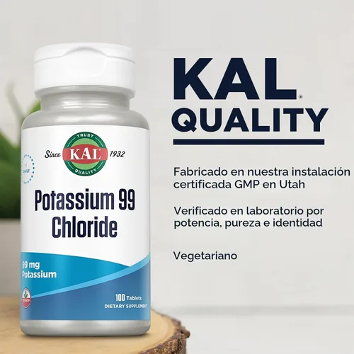 Vista 4 de KAL Cloruro de potasio 99, suplemento de cloruro de potasio de 99 mg, 100