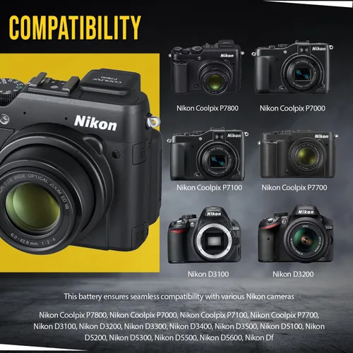 Vista 6 de BM Premium Batería EN-EL14A para Nikon D3100, D3200, D3300, D3400, D3500, D5100, D5200, D5300, D5500, D5600, DF, Coolpix P7000, P7100, P7700 Digital