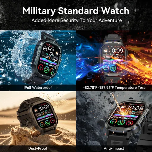Vista 8 de Reloj inteligente para hombre, rastreador de ejercicios: marca/respuesta de llamadas, relojes inteligentes militares para hombres, relojes digitales