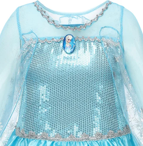 Vista 4 de Vestidos de princesa Elsa para niñas, disfraces y disfraces en Navidad o fiesta de cumpleaños con accesorios