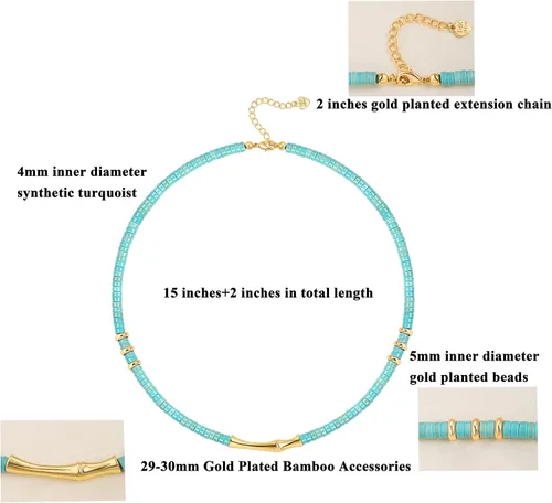 Vista 6 de CANEVINKA Gargantilla bohemia con cuentas chapada en oro de 18 quilates, collar con colgante de cuentas vintage, joyería hecha a mano para mujer