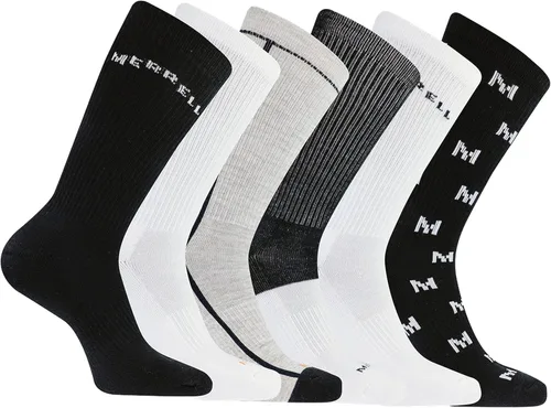 Vista 13 de Merrell Men's and Women's Recycled Cushioned Crew Socks-6 & 12 Pairs-Hiking Arch Support negro (6 pares)