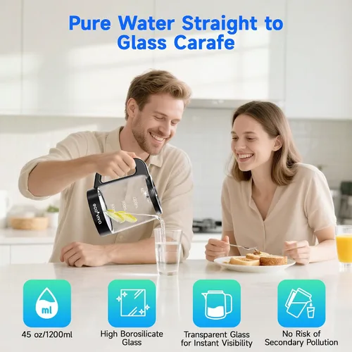 Vista 4 de Ecoviva Filtro de agua de ósmosis inversa para encimera, sistema de filtración de agua de ósmosis inversa de 6 etapas con jarra de vidrio de 44