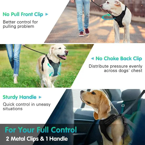 Vista 2 de Arnés para perro, arnés sin tirones para mascotas con 2 clips para correa, chaleco acolchado suave ajustable para perro, chaleco Oxford reflectante