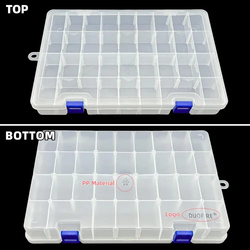 Vista 2 de DUOFIRE Organizador de plástico, caja de almacenamiento, divisor ajustable, compartimento de rejilla extraíble, caja de ranura transparente grande
