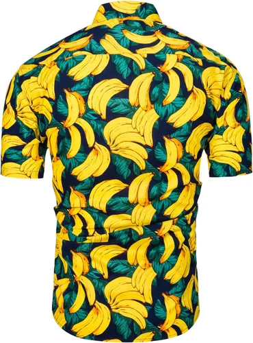 Vista 3 de TUNEVUSE - Camisa de manga corta para hombre con botones, diseño floral, camisa hawaiana de playa de verano de algodón Estampado de plátano.