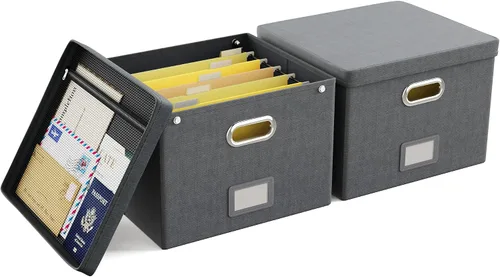 Vista 25 de Oterri Caja organizadora de archivos con tapa, caja de archivos colgante con bolsillo de malla, caja organizadora de documentos para archivos