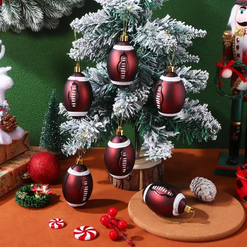 Vista 6 de Toyvian 6 adornos de fútbol de Navidad, decoraciones de bolas de árbol de Navidad para deportes de fútbol, decoraciones de fiesta de Navidad