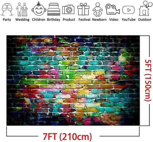 Vista 5 de Fondos de fotografía de graffiti de 7 x 5 pies, fondo colorido de pared de ladrillo para fotos de adultos y niños, accesorios de estudio de retrato