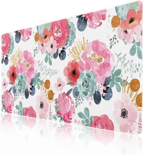Vista 39 de Alfombrilla de mouse negra estética vintage para juegos botánicos, extendida, bonita planta verde bosque, naturaleza, floral, grande