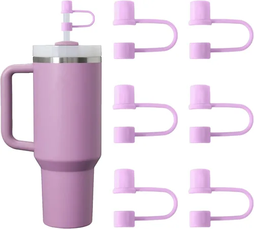 Vista 13 de 6 piezas de cubiertas de pajita de silicona con tapa compatible con vaso Stanley de 30-40 oz con mango, tapa de 10 mm, cubiertas de pajita a prueba
