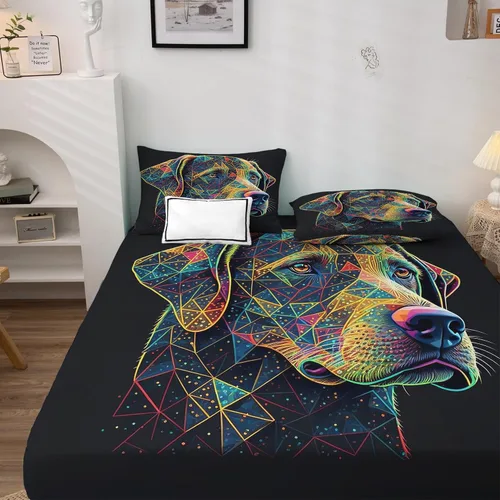 Vista 2 de Labrador Sheets tamaño individual, sábanas para perro, sábanas y fundas de almohada estampadas de 3 piezas, sábana bajera ajustable de microfibra
