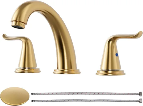 Vista 10 de WOWOW Grifo de Baño Extendido - 3 Orificios, Negro, Centro de 8 Pulgadas, Doble Manija, Arco Alto, Grifo de Lavabo con Ensamble de Drenaje Pop-Up