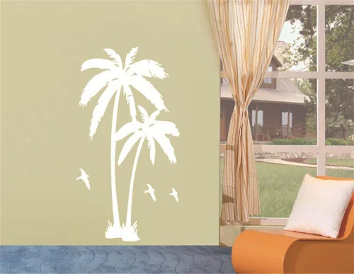 Vista 9 de 2 calcomanías de vinilo para pared, diseño de palmera de coco, pájaros, para sala de estar, escuela, guardería, dormitorio, habitaciones de niños