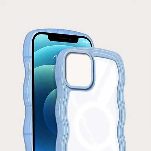 Vista 3 de Funda magnética para iPhone Xs Max, bonita forma de marco ondulado rizado, parte trasera delgada, translúcida, antihuellas, a prueba de golpes, Azul