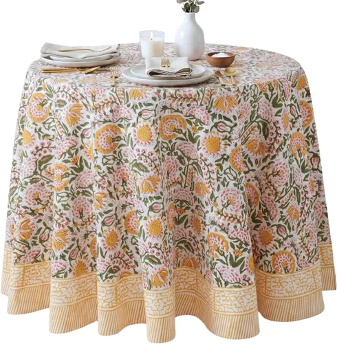 Vista 67 de ATOSII Mantel 100% algodón, Amara, floral, hecho a mano, rectangular, de lino, para cocina, comedor, fiestas, bodas, exteriores, picnics, Pascua