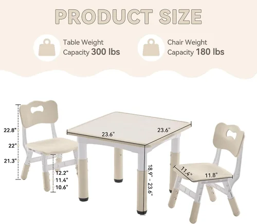 Vista 3 de GITAWUSA Juego de mesa y sillas de estudio para niños, juego de mesa y silla ajustables en altura para niños de 3 a 8 años, mesa de arte para niños