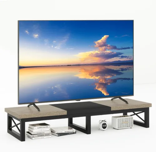 Vista 11 de IBUYKE Elevador de TV grande de 45" para TV de 32-60 pulgadas, Soporte de TV corto de sobremesa con almacenamiento y patas de acero, Escritorio