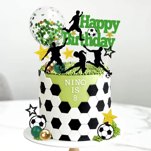 Vista 5 de 31 piezas de decoración de pastel de fútbol jugador de pelota de fútbol decoración para fútbol fútbol temática cumpleaños (negro)