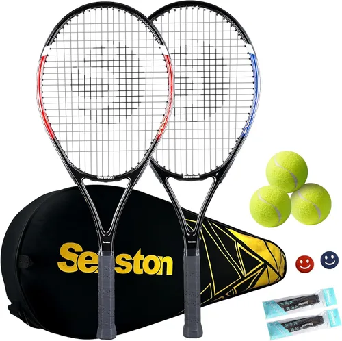 Vista 6 de Raquetas de tenis Senston para adultos de 27 pulgadas - Juego de raquetas de tenis para 2 jugadores con 3 pelotas, 2 empuñaduras, 2 amortiguadores