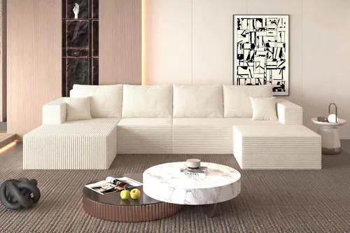 Vista 32 de Sofá otomano modular de pana de 28 pulgadas sin hueso, sofá otomano seccional para sala de estar, color beige