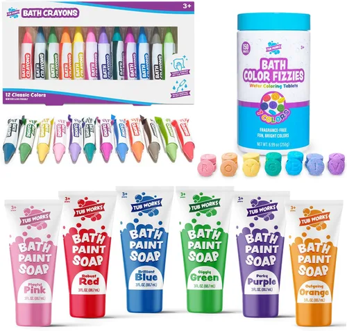 Vista 12 de Tub Works® Smooth™ - Crayones de baño de juguete de baño, paquete de 12 Crayones de baño no tóxicos y lavables para niños pequeños y niños