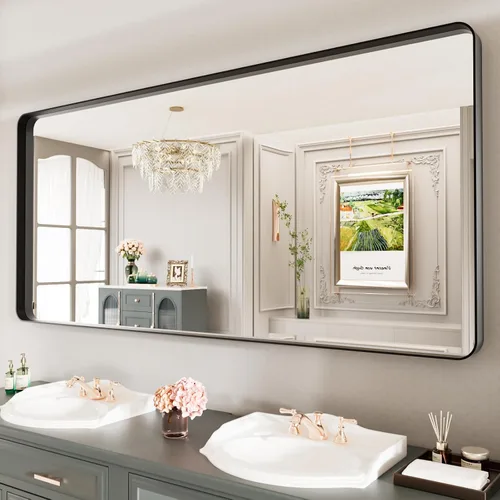 Vista 91 de LOAAO 20x16 Pulgadas Espejo de Baño con Marco de Metal Negro para Pared, Espejo de Tocador de Baño de Estilo Granja, Espejo Grande Rectangular