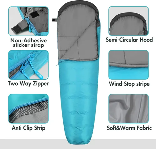 Vista 3 de VILLEY Mummy Sleeping Bag, Lightweight Backpacking Sleeping Bag for Adults & Kids, Camping Hiking Equipment for 3-4 Seasons