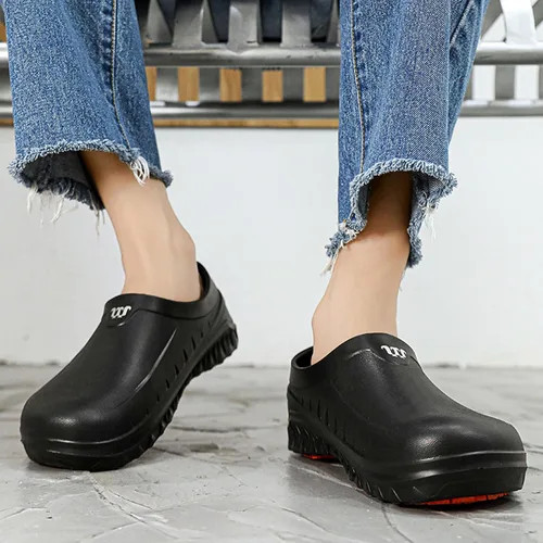 Vista 3 de ihinzry Chef Clogs - Zuecos de trabajo sólidos antideslizantes, impermeables, a prueba de aceite, para personal de restaurante, zapatos de cocina