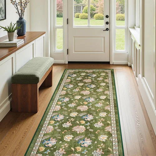 Vista 65 de jinchan Fiora - Alfombra lavable de área pequeña, alfombra de entrada floral de medio círculo de 2 x 3, tapete de media luna de pelo bajo, suave