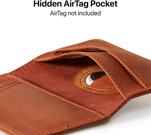 Vista 2 de Cartera AirTag de cuero, Bronceado de silla de montar, Cartera funcional delgada con bolsillo Airtag hecha de cuero real que es duradera