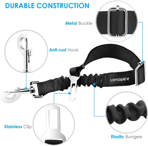 Vista 6 de URPOWER Paquete de 2 cinturones de seguridad para perro, arnés retráctil para automóvil, cinturón de seguridad ajustable para mascotas