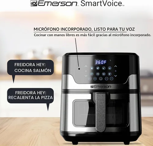 Vista 2 de Emerson Freidora de aire SmartVoice de 5.3 cuartos de galón, más de 1000 comandos de voz, cocina digital 6 en 1, diseño compacto de encimera, cocina