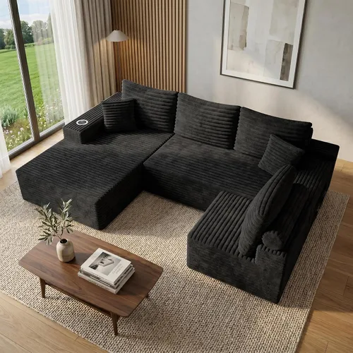 Vista 29 de Sofás seccionales de nube de gran tamaño para sala de estar, sofá modular de 7 plazas en forma de U de 122 pulgadas con diván, asiento profundo
