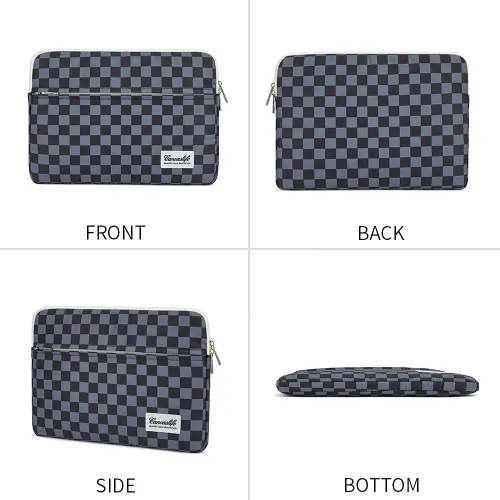 Vista 4 de Canvaslife - Funda de lona para laptop de 13 pulgadas con patrón de cuadros negros y bolsillo de 13 y 13.3 pulgadas