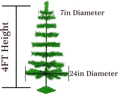 Vista 6 de Árbol de Navidad de oropel verde metálico, base de metal verde, cepillo artificial, soporte para tronco de madera incluido (48 pulgadas)