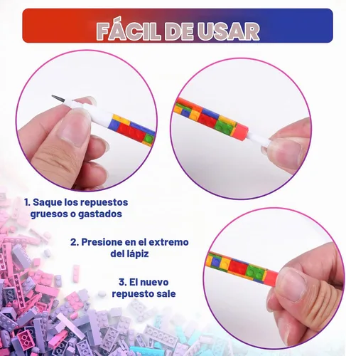 Vista 3 de Kolewo4ever 48 piezas de lápices de bloque de construcción HB translúcidos multicolores no afilables de plástico emergente para exámenes, escuela
