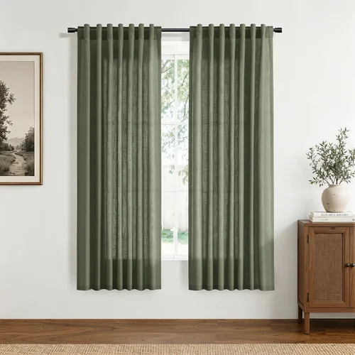 Vista 59 de Hokibero Cortinas de lino natural de 96 pulgadas de largo para sala