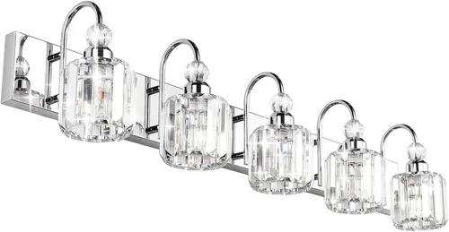 Vista 8 de Ralbay Modernas luces LED de cristal para tocador de baño, 3 luces de acero inoxidable, luces de tocador de cristal sobre el espejo, accesorios